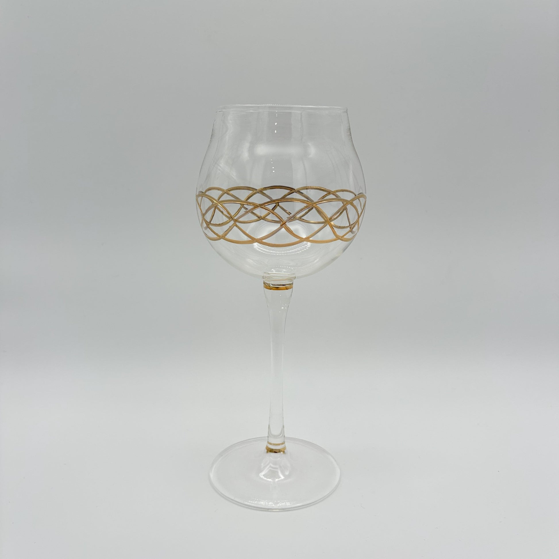 Blown Glass Long Stem Wine Glass - Gold Infinity