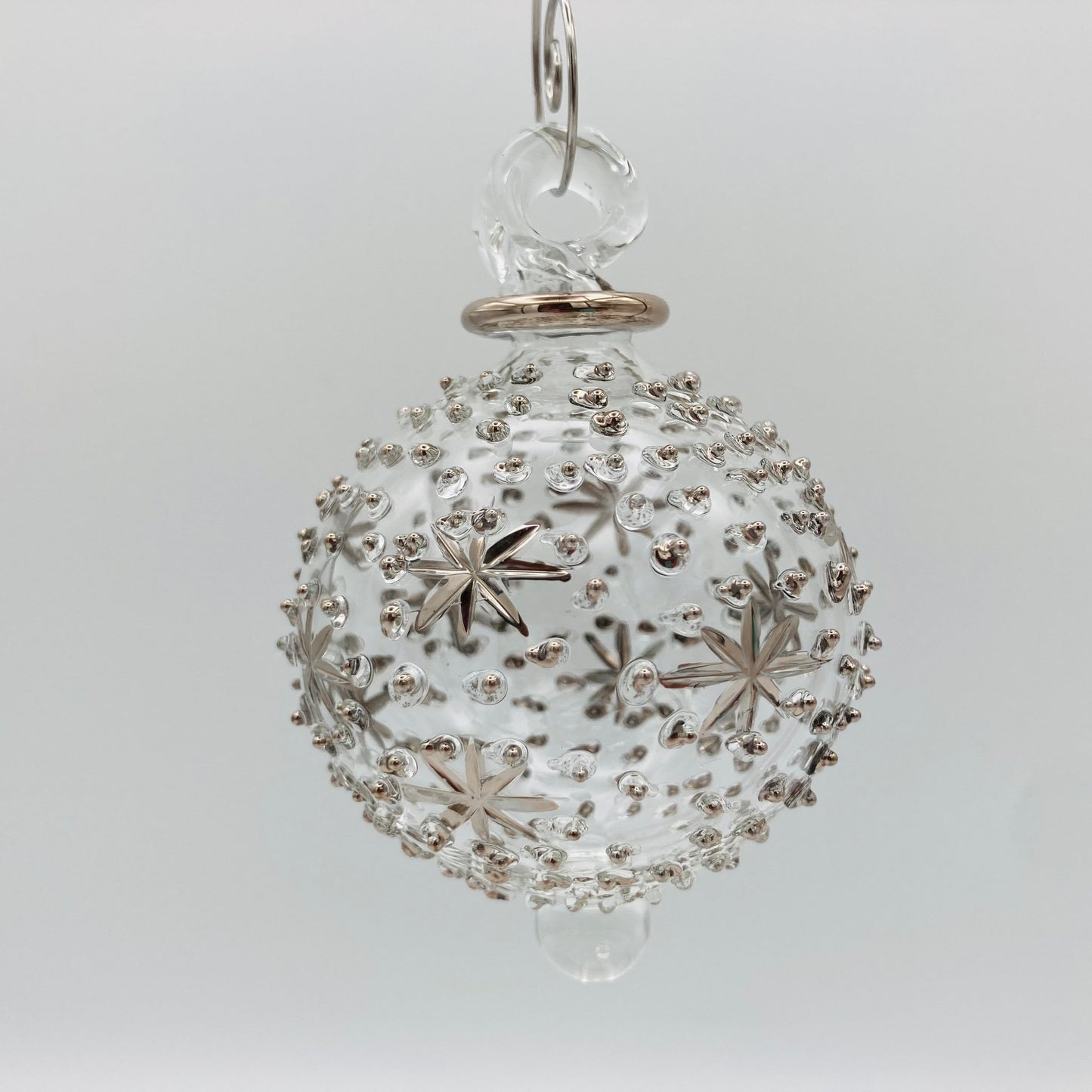 Small Blown Glass Ornament - Silver Stars & Dots