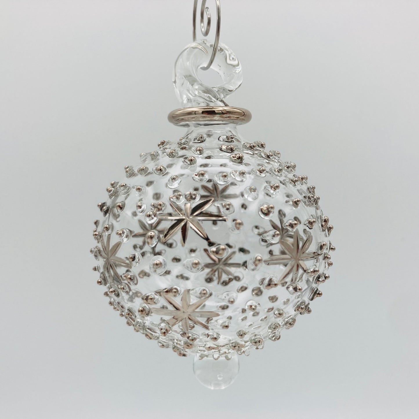 Small Blown Glass Ornament - Silver Stars & Dots