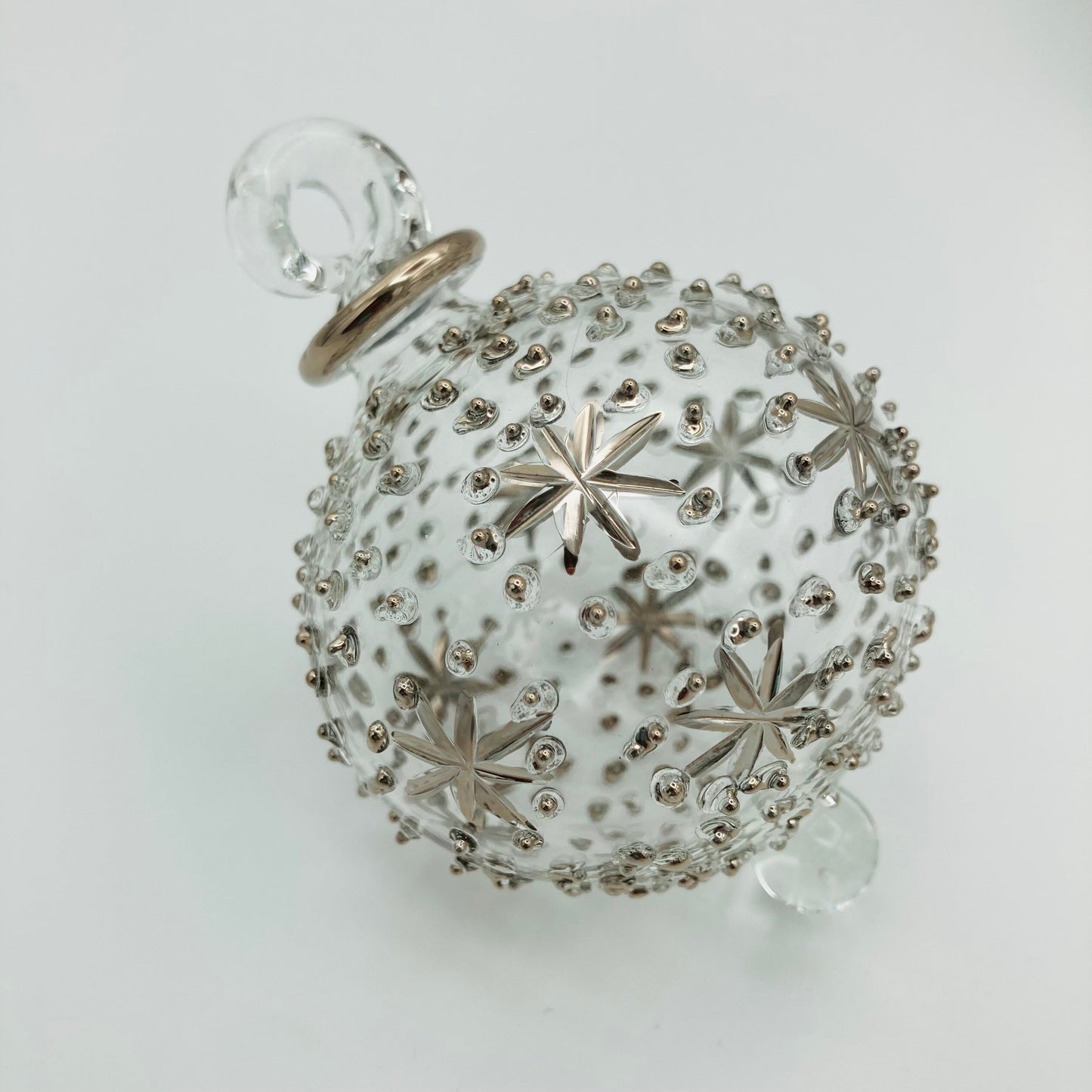 Small Blown Glass Ornament - Silver Stars & Dots