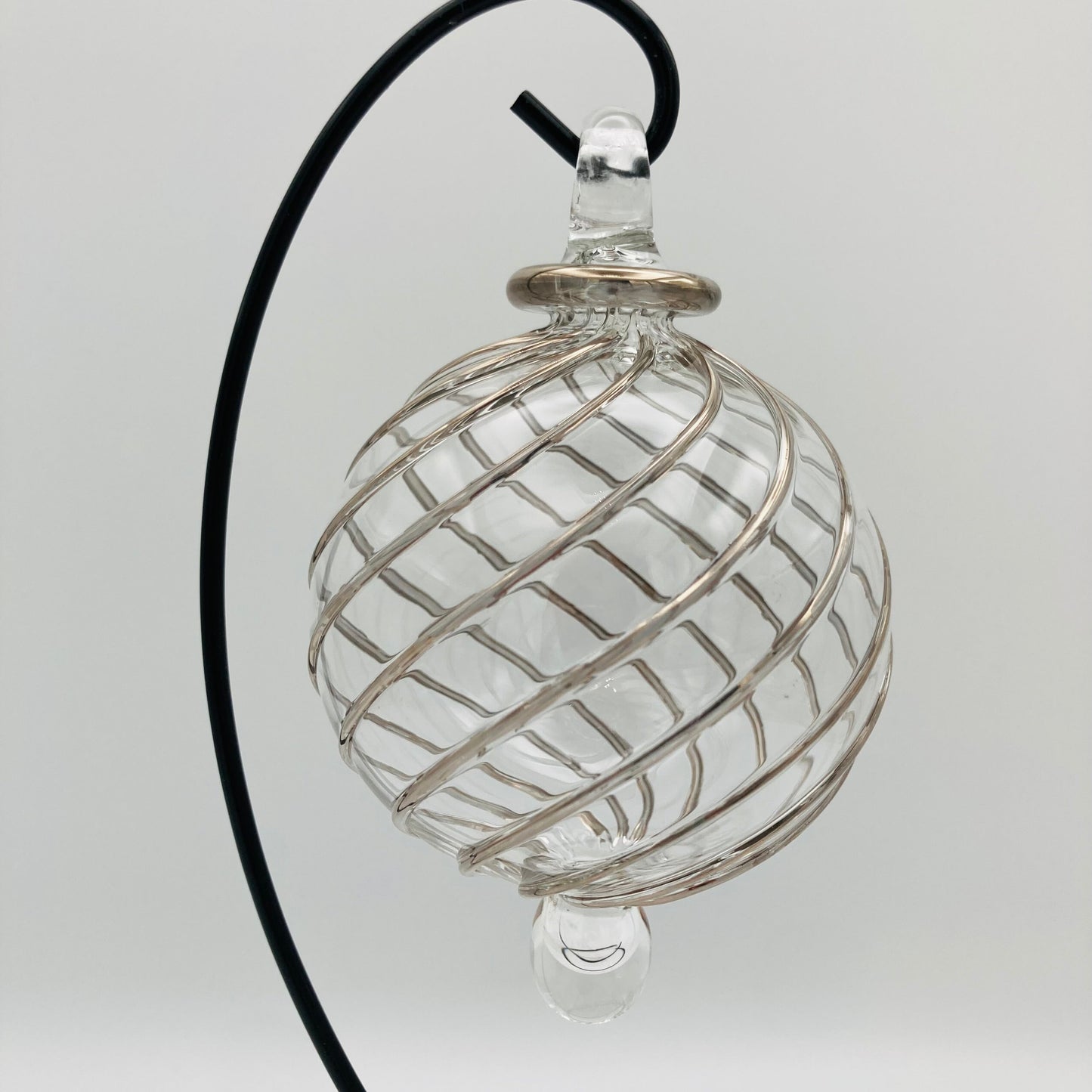 Blown Glass Ornament - Swirl Silver