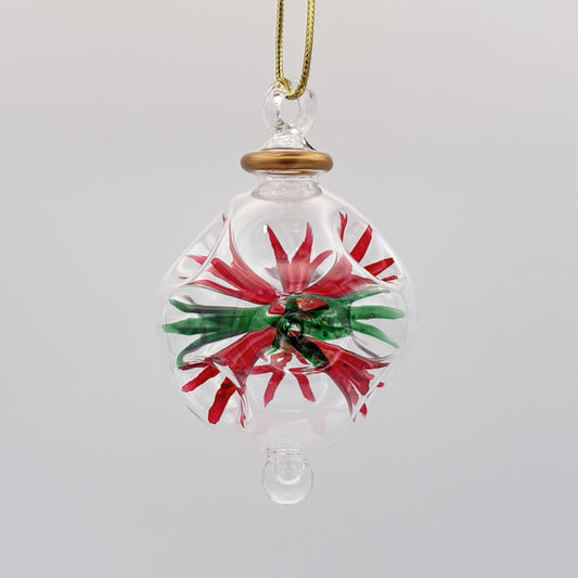 Blown Glass Small Ornament - Blossoms Green & Red