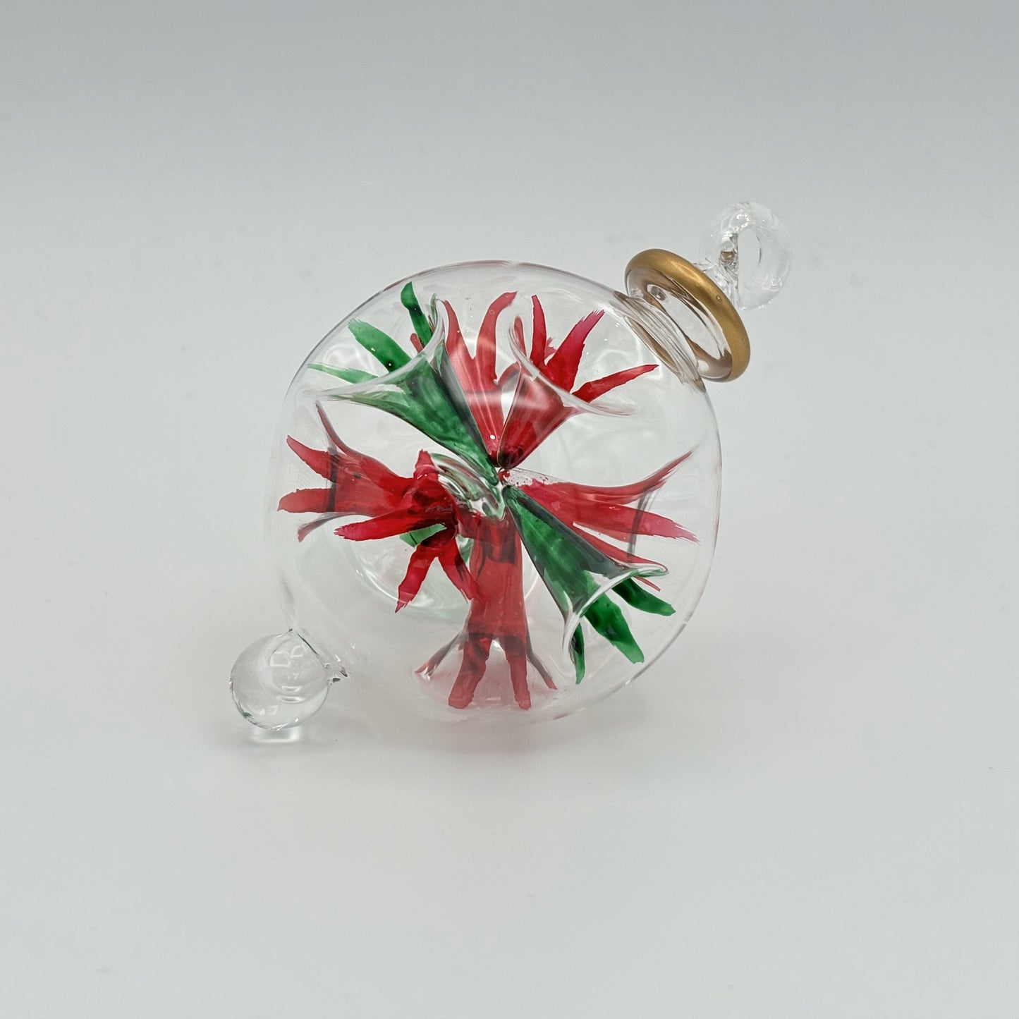 Blown Glass Small Ornament - Blossoms Green & Red