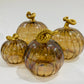 Blown Glass Tabletop Pumpkin - Iridescent Cinnamon with Gold Stem