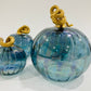 Blown Glass Tabletop Pumpkin - Iridescent Teal with Gold Stem