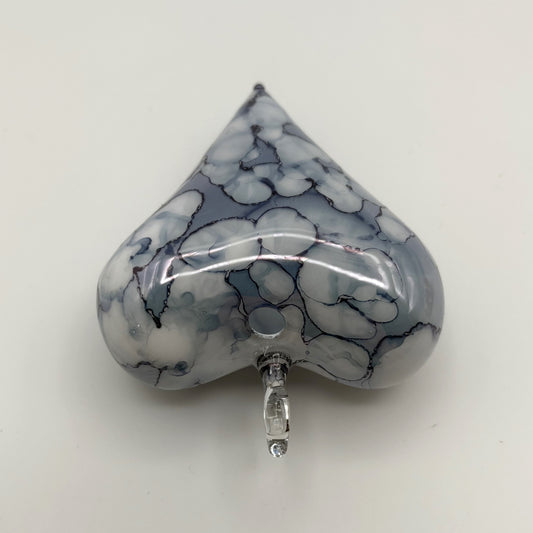 Blown Glass Ornament - Heart: White & Blue