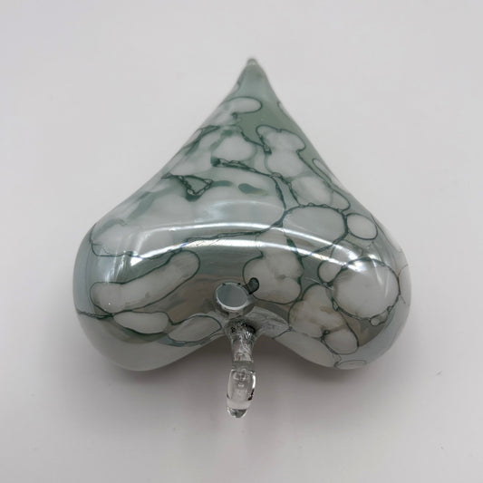 Blown Glass Ornament - Heart: White & Green