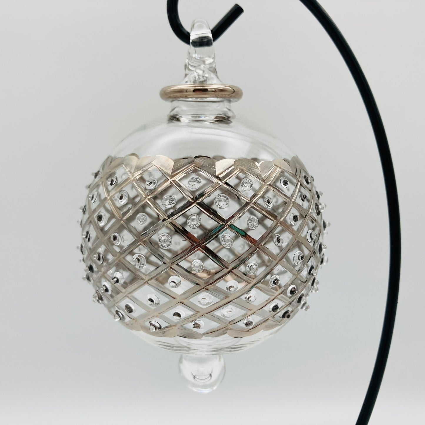 Blown Glass Ornament - Silver Diamonds