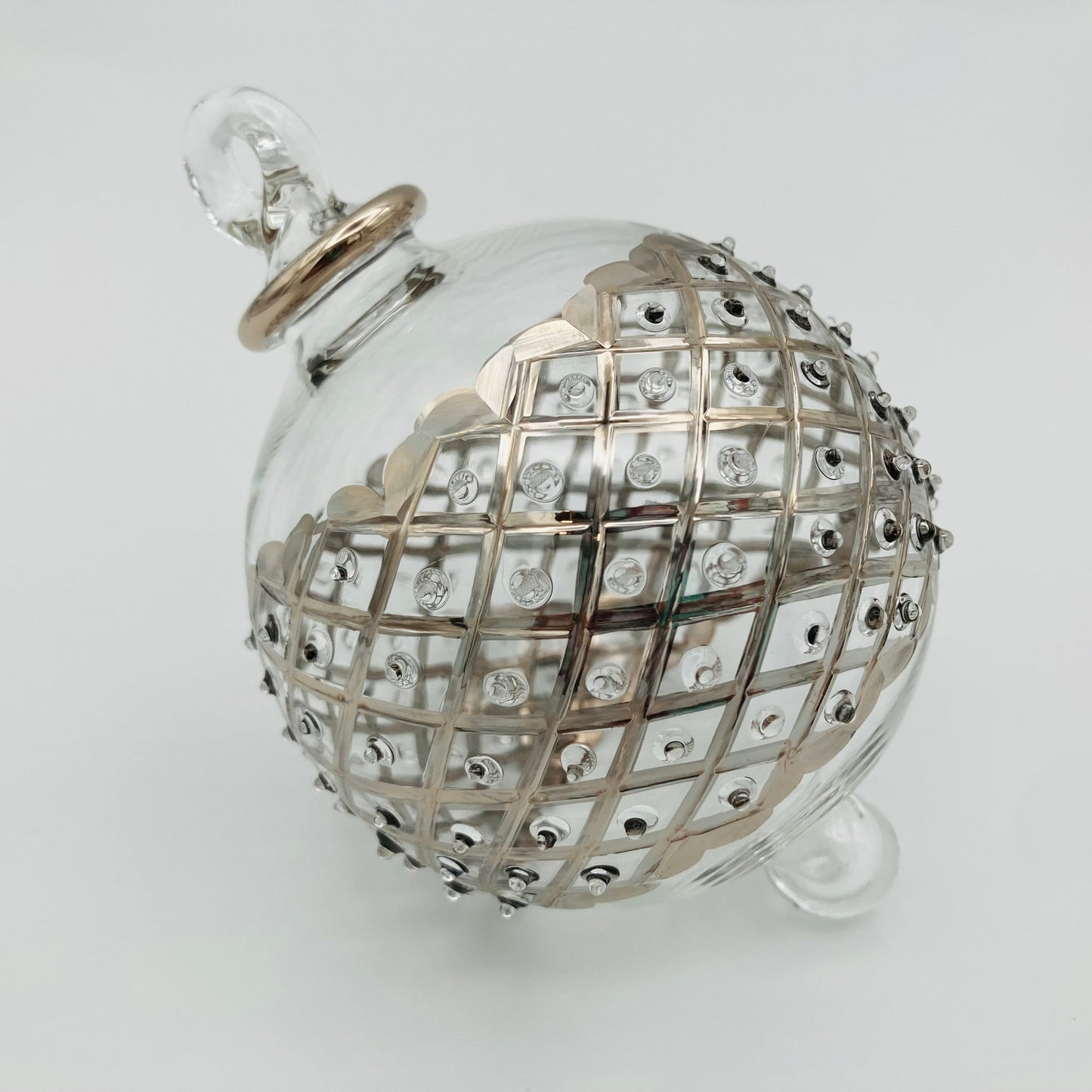 Blown Glass Ornament - Silver Diamonds