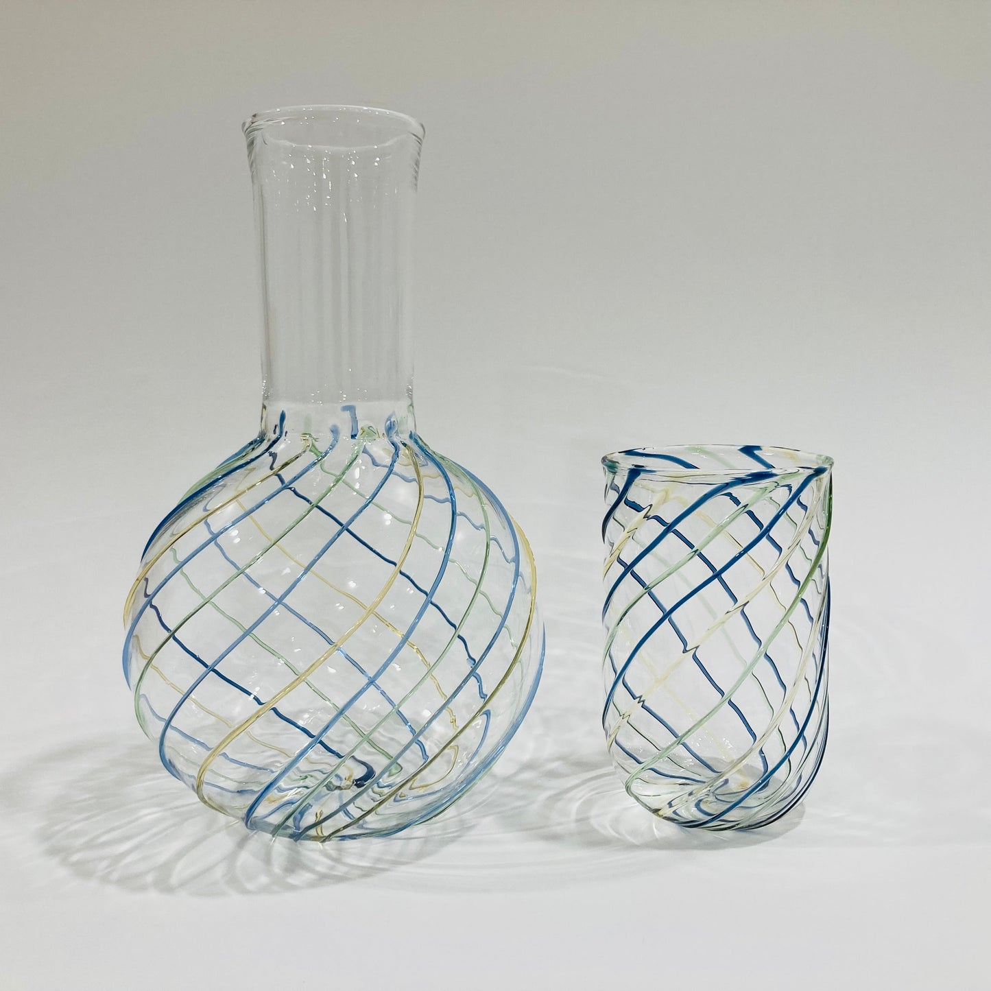 Blown Glass Carafe & Tumbler Set - Colored Swirls