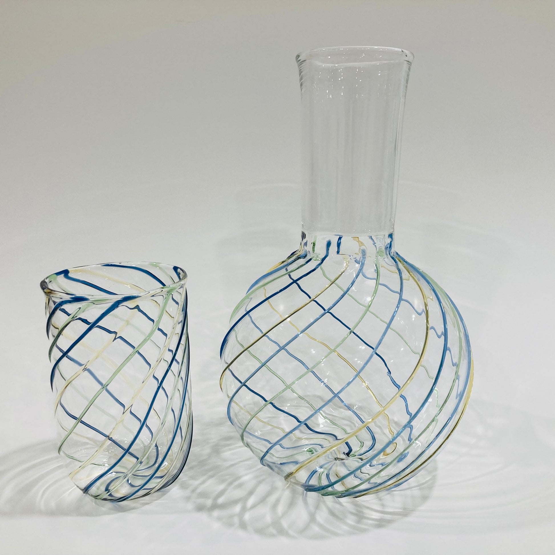 Blown Glass Carafe & Tumbler Set - Colored Swirls