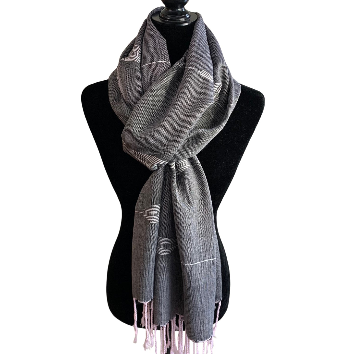 Handwoven Bamboo Viscose Scarf - Feathers Black & White