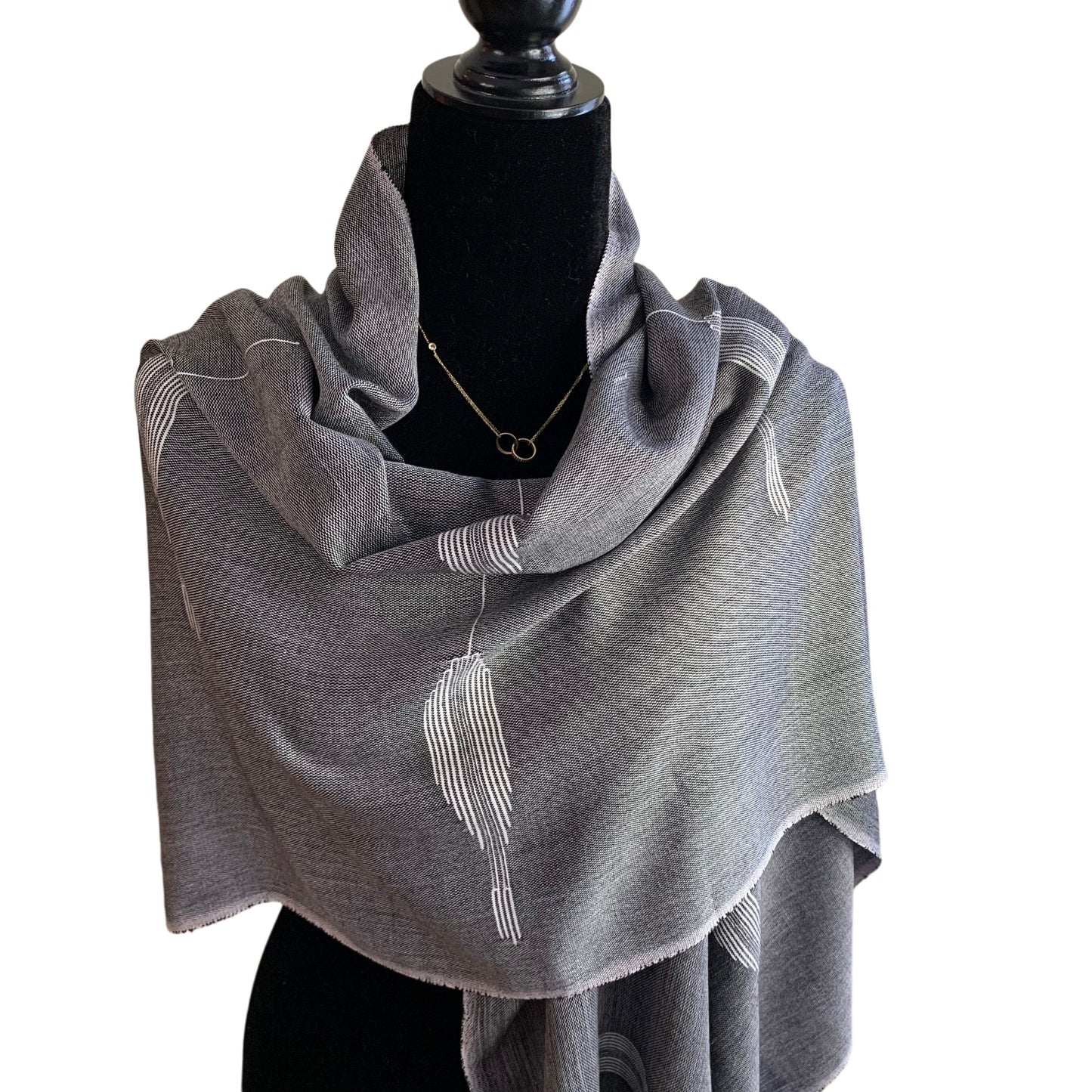 Handwoven Bamboo Viscose Scarf - Feathers Black & White