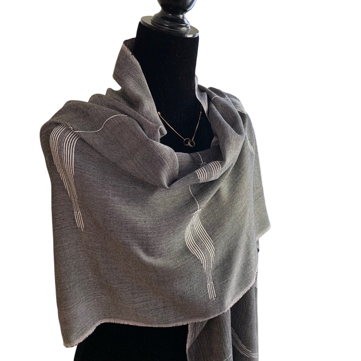 Handwoven Bamboo Viscose Scarf - Feathers Black & White