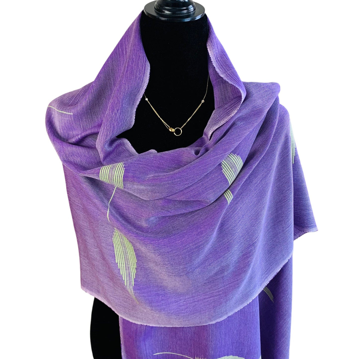 Handwoven Bamboo Viscose Scarf - Feathers Lilac & Green