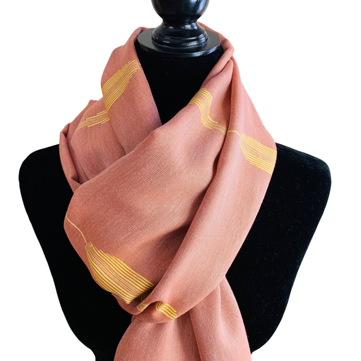 Handwoven Bamboo Viscose Scarf - Feathers Rosewood & Yellow