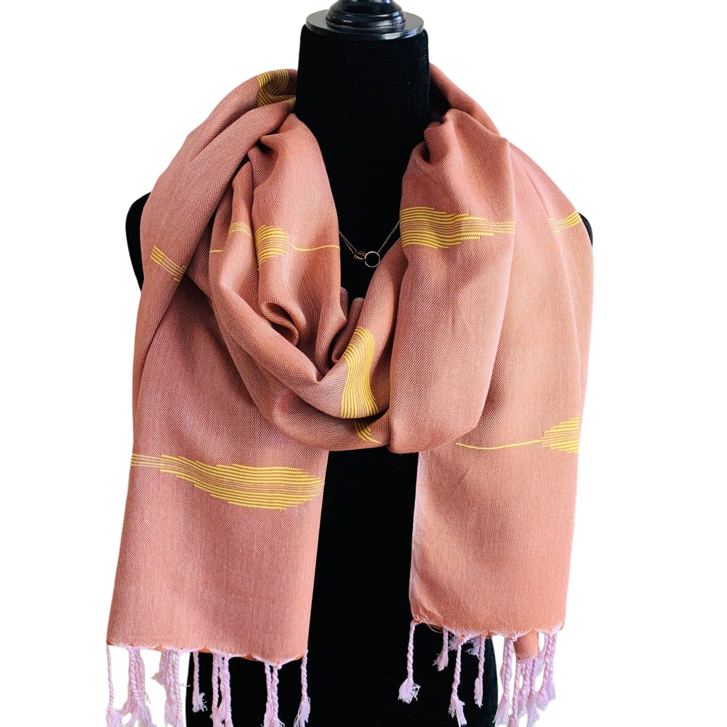 Handwoven Bamboo Viscose Scarf - Feathers Rosewood & Yellow