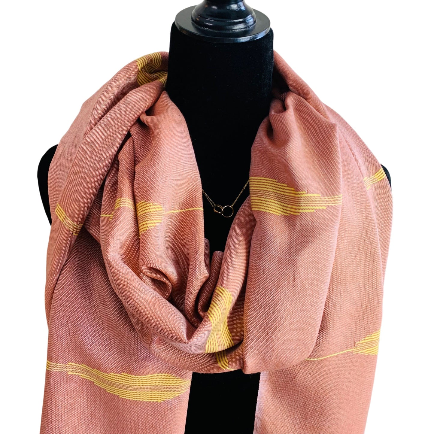 Handwoven Bamboo Viscose Scarf - Feathers Rosewood & Yellow