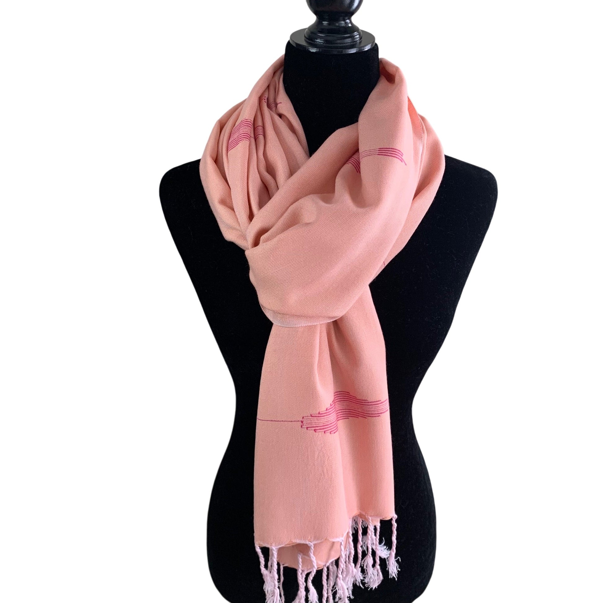 Handwoven Bamboo Viscose Scarf - Salmon & Fuchsia