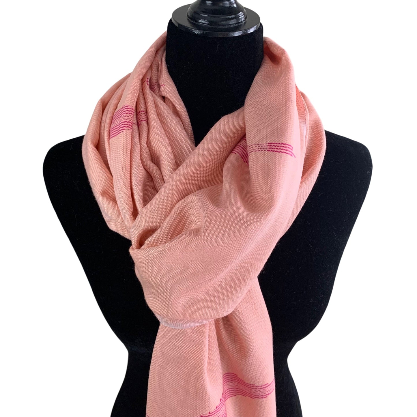 Handwoven Bamboo Viscose Scarf - Salmon & Fuchsia