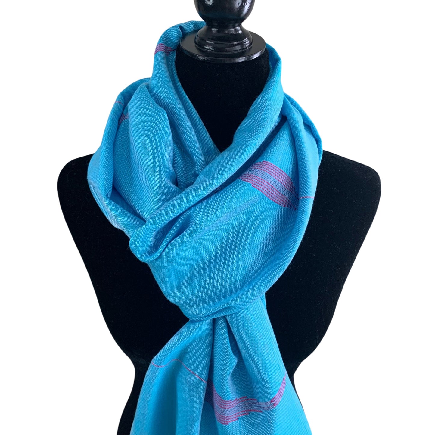 Handwoven Bamboo Viscose Scarf - Feathers Turquoise & Fuchsia