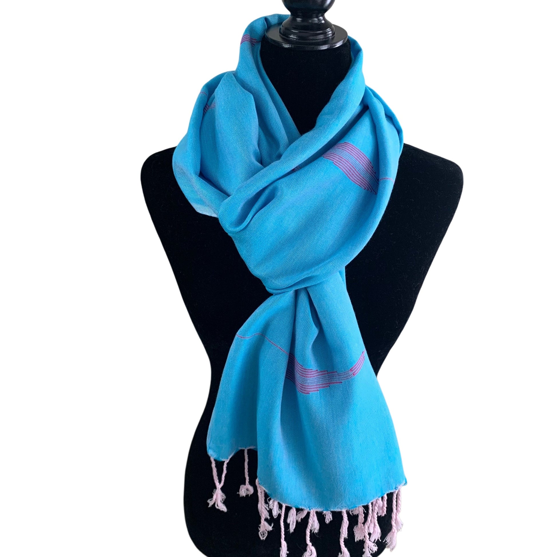 Handwoven Bamboo Viscose Scarf - Feathers Turquoise & Fuchsia