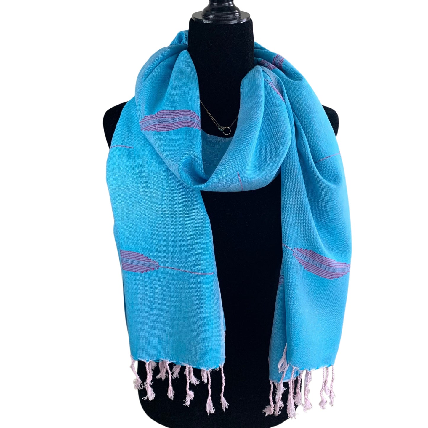 Handwoven Bamboo Viscose Scarf - Feathers Turquoise & Fuchsia