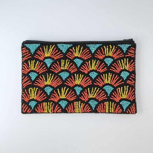 Papyrus Hand-beaded Clutch - Aqua, Orange & Yellow