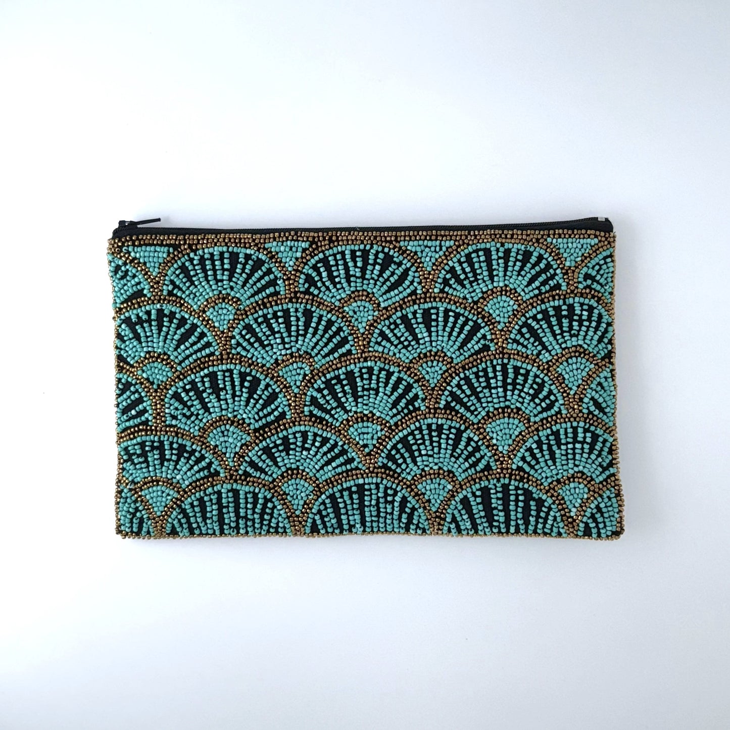 Papyrus Hand-beaded Clutch - Turquoise & Antique Bronze