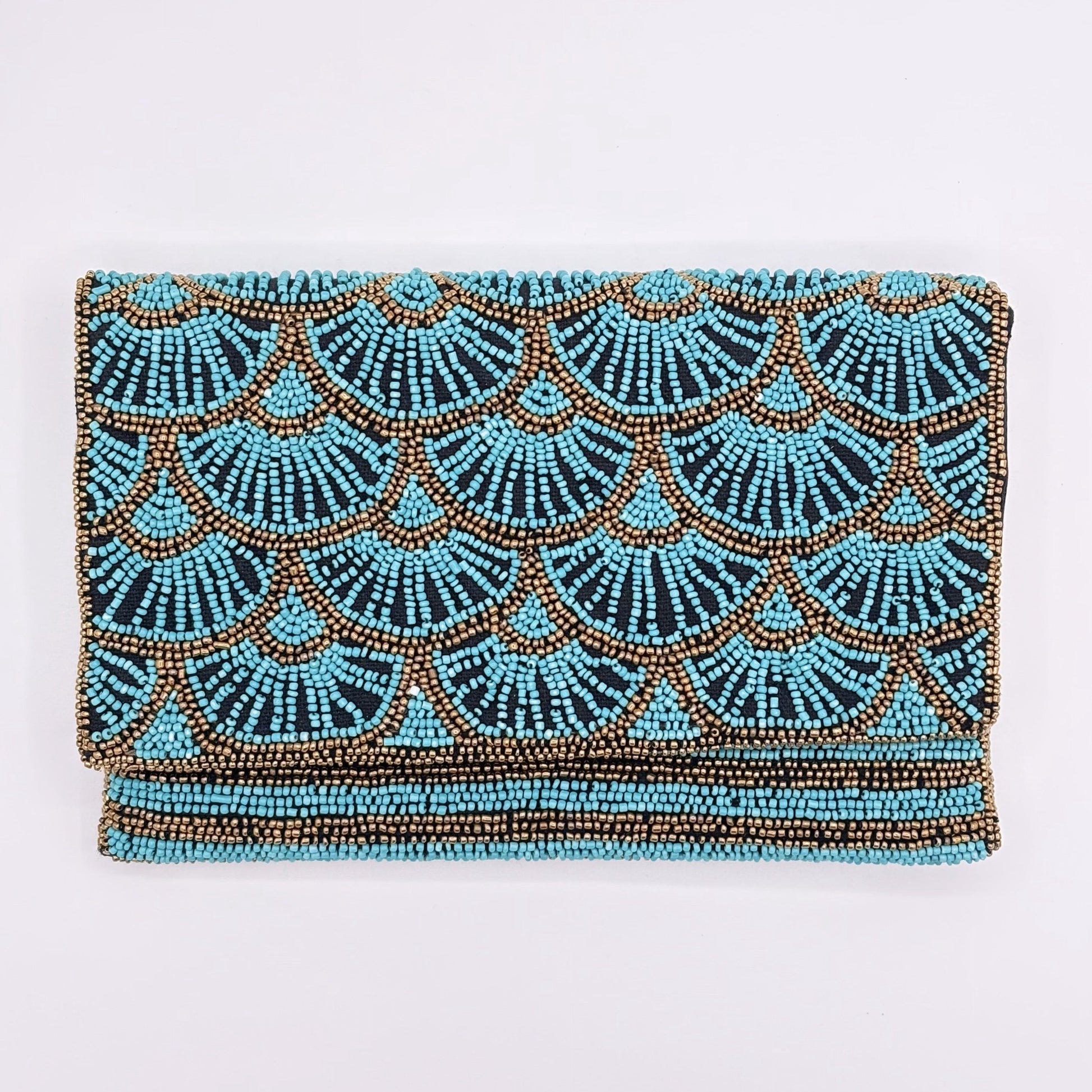 Papyrus Hand-beaded Flap Clutch - Aqua Blue