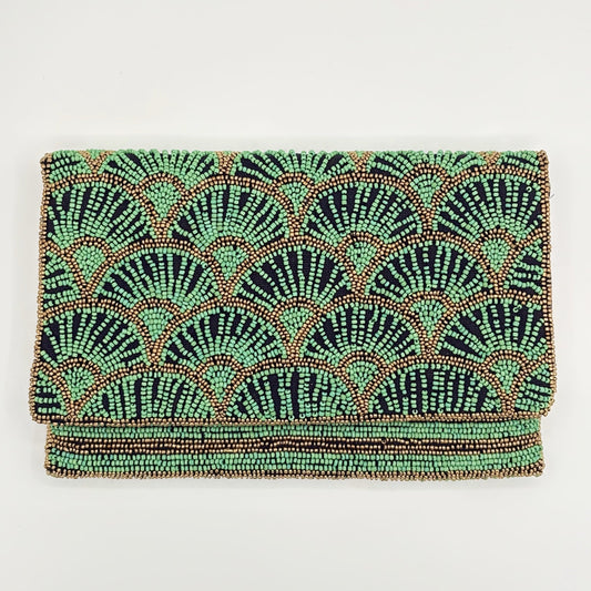 Papyrus Hand-beaded Flap Clutch - Green