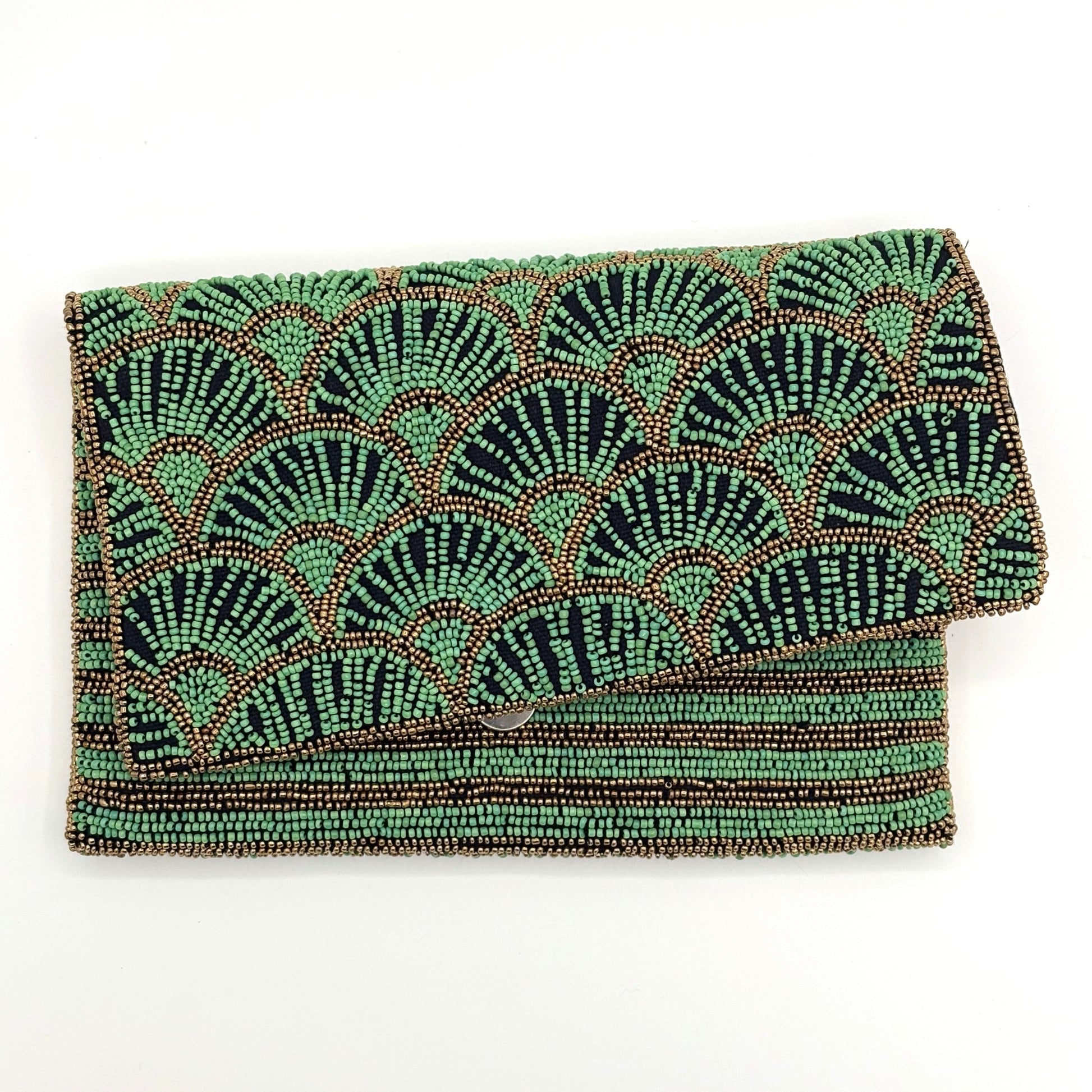 Papyrus Hand-beaded Flap Clutch - Green