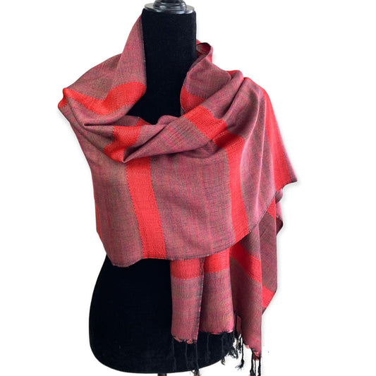 Helyat Handwoven Bamboo Viscose Scarf - Variegated Red & Green