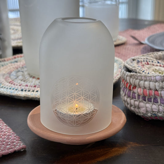 Upcycled Glass Lantern - Flower of Life