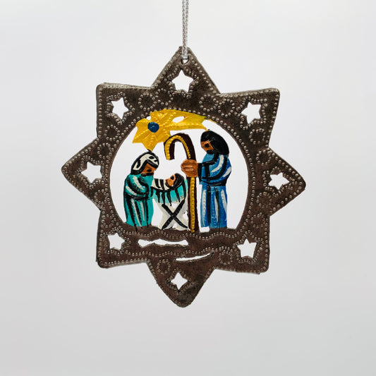 Metal Nativity Ornament in a Star