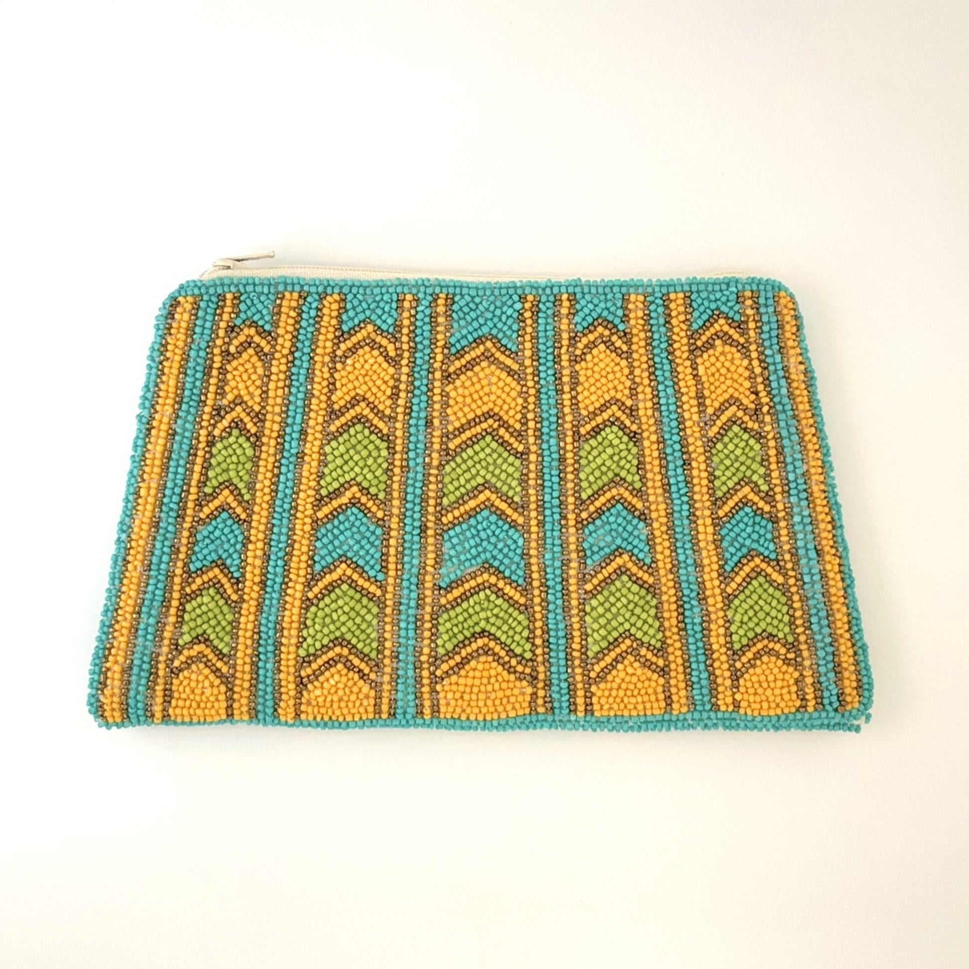 Nefertiti Hand-beaded Clutch - Turquoise & Yellow