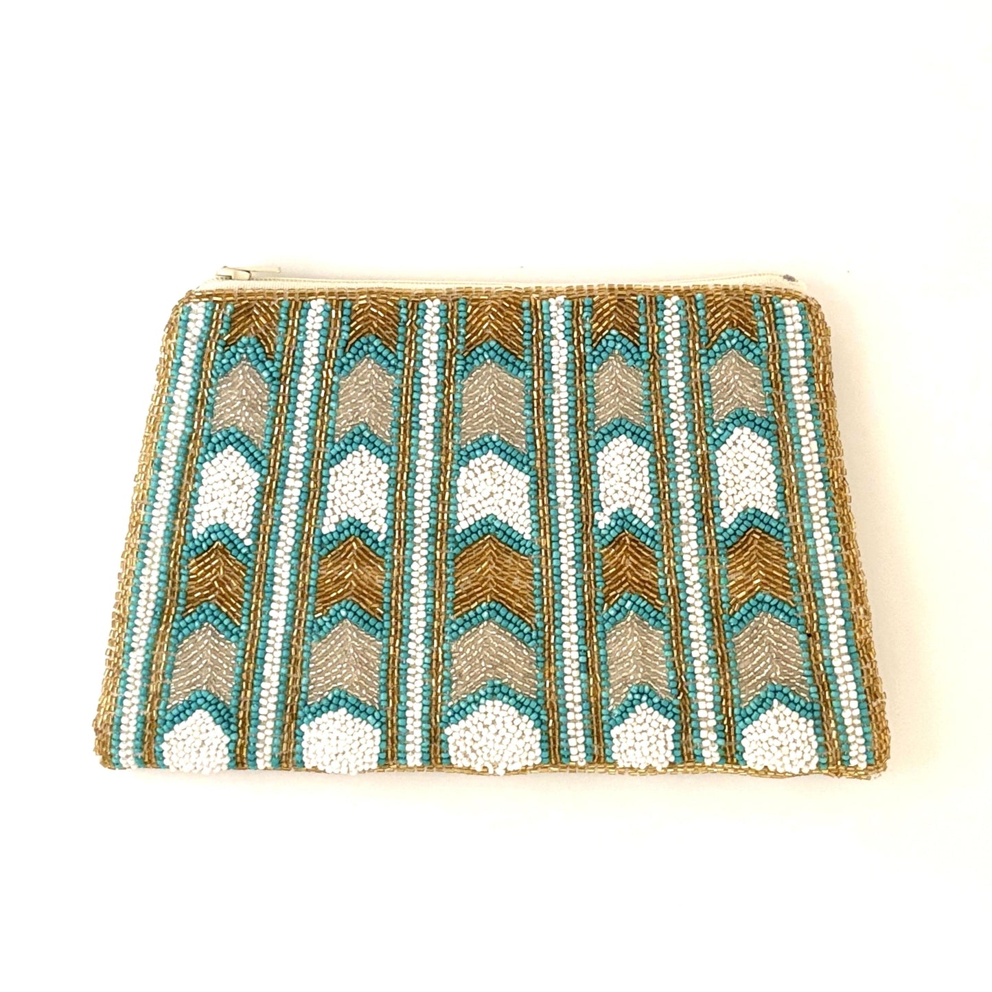 Nefertiti Handmade Clutch with French Loom Beads - Turquoise & Gold