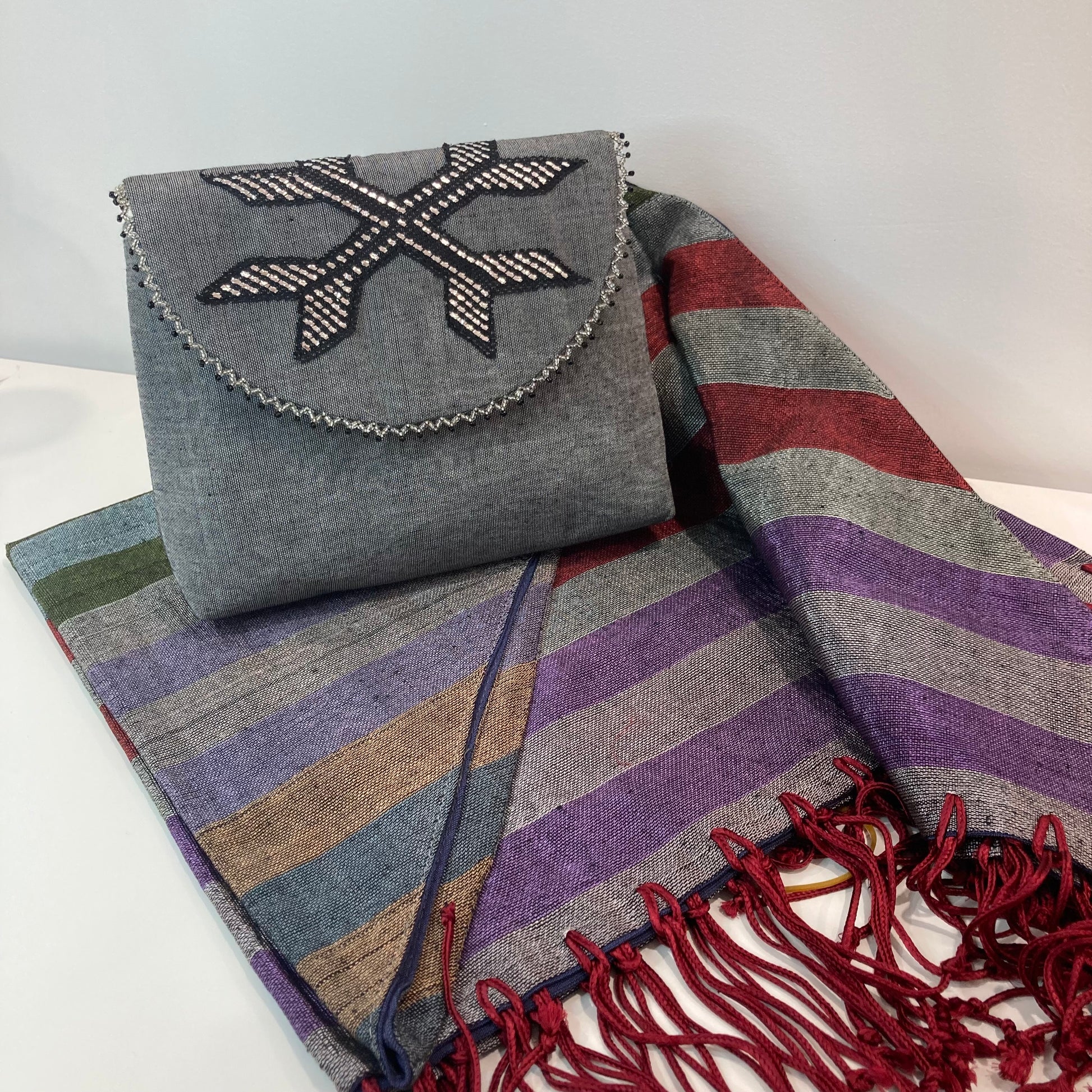 Samra Tally Clutch Gray with Moire Shawl