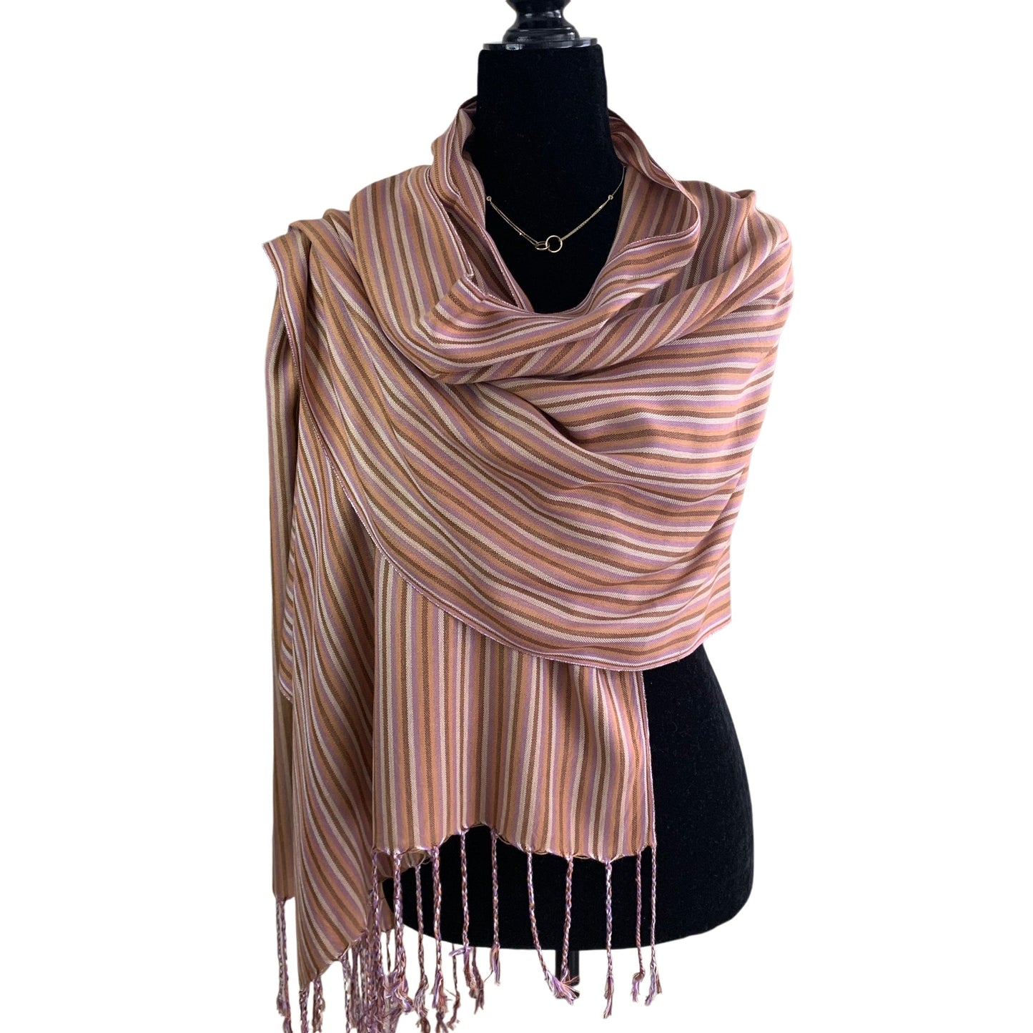 Thin Striped Handwoven Bamboo Viscose Scarf - Lilac & More: Earthy Tones