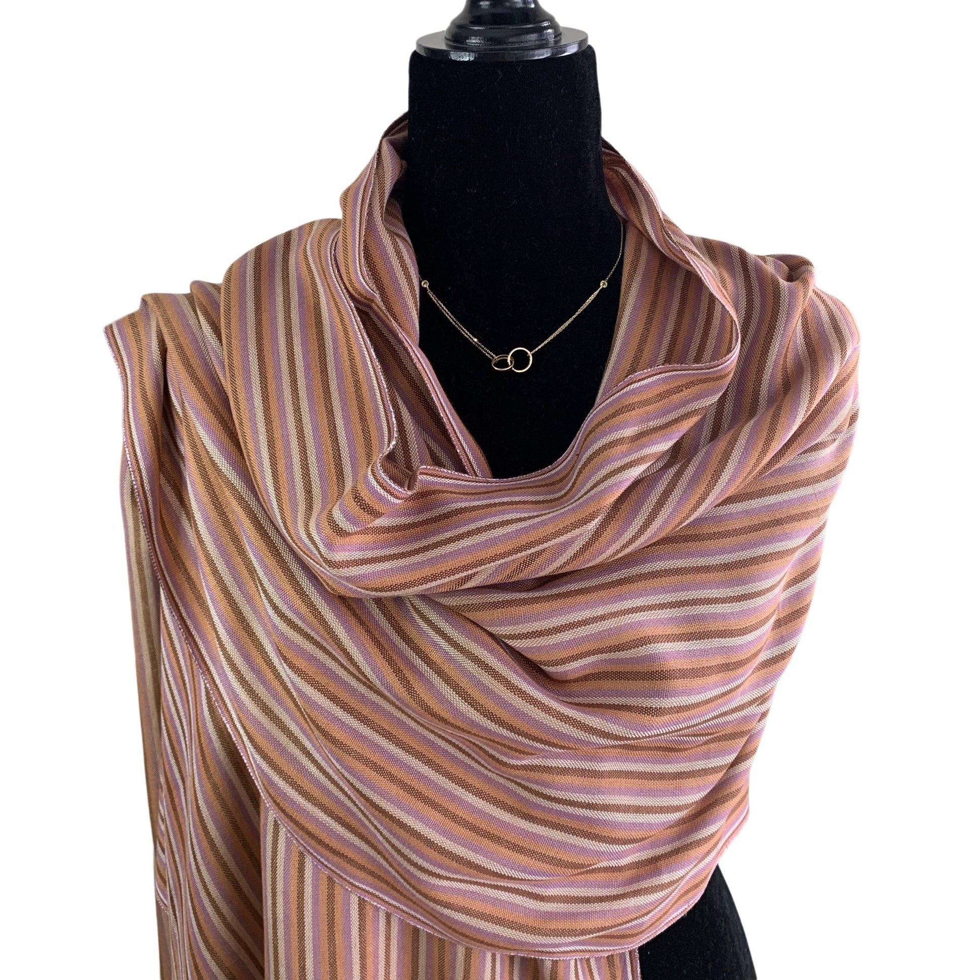 Thin Striped Handwoven Bamboo Viscose Scarf - Lilac & More: Earthy Tones