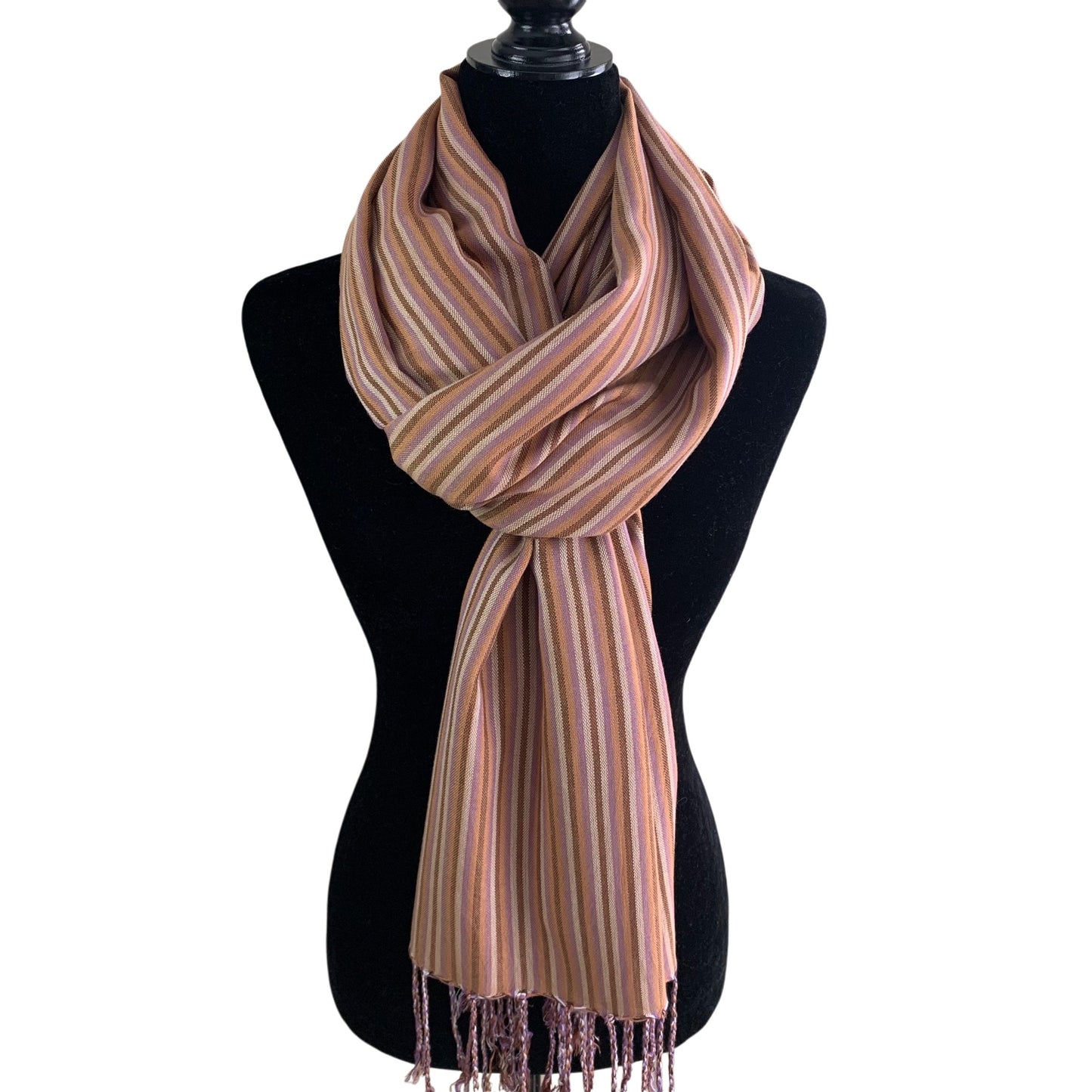 Thin Striped Handwoven Bamboo Viscose Scarf - Lilac & More: Earthy Tones