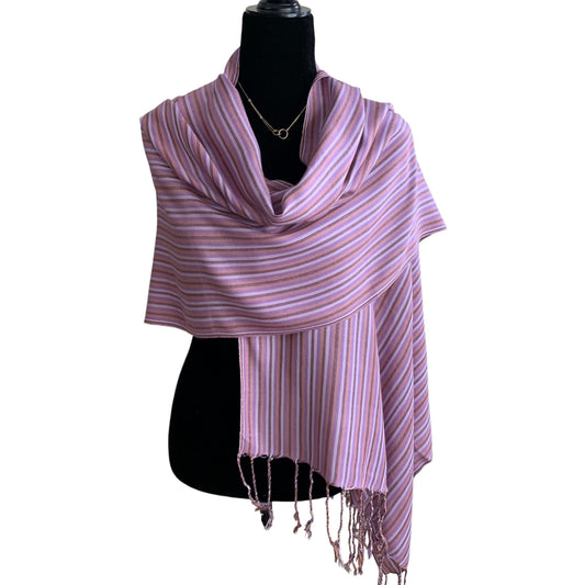 Thin Striped Handwoven Bamboo Viscose Scarf - Lilac & More: Light Tones