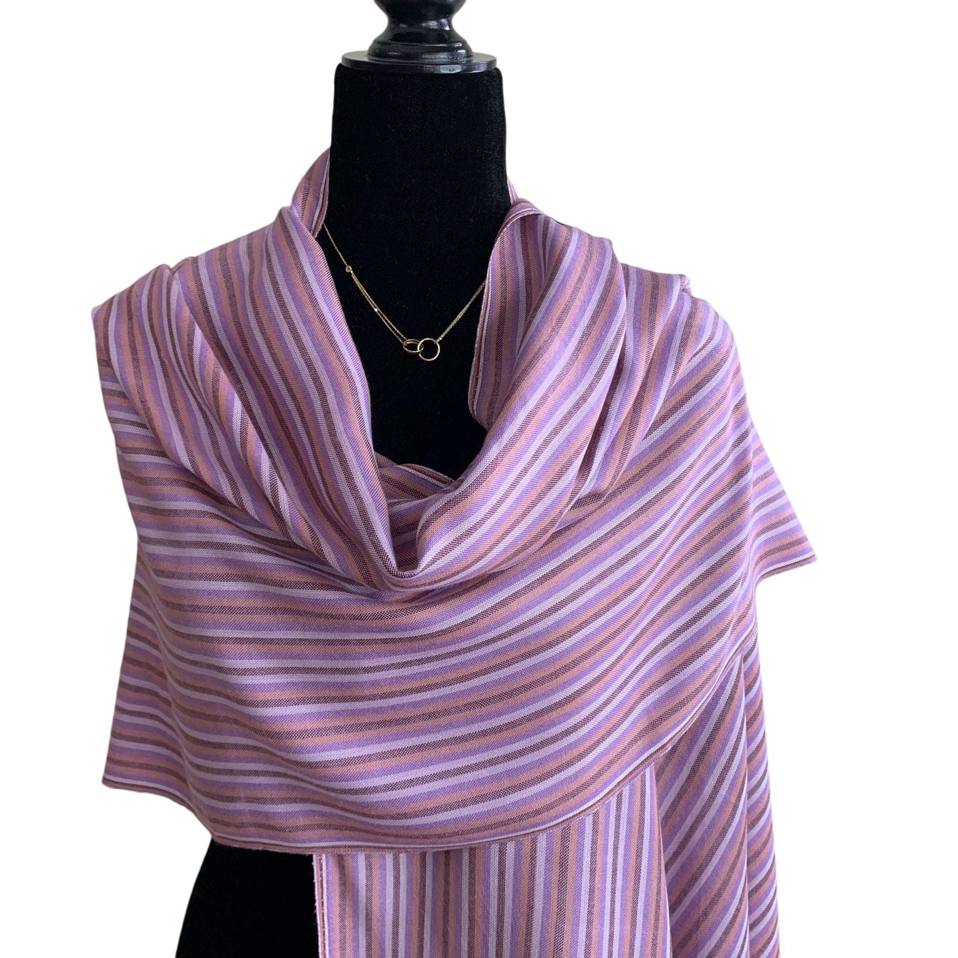 Thin Striped Handwoven Bamboo Viscose Scarf - Lilac & More: Light Tones