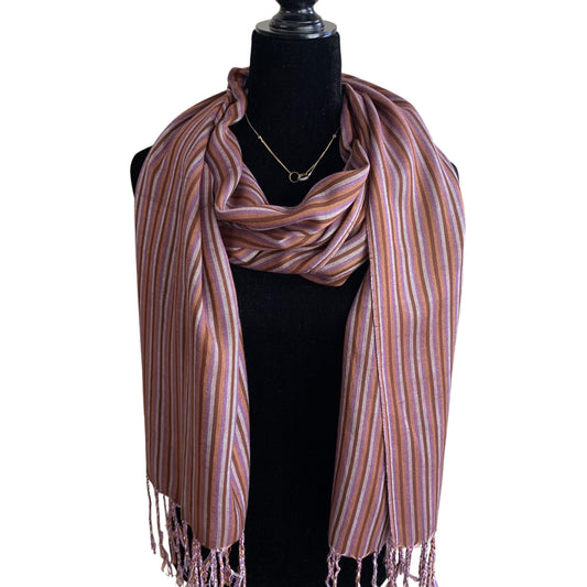 Thin Striped Handwoven Bamboo Viscose Scarf - Lilac & More: Warm Tones