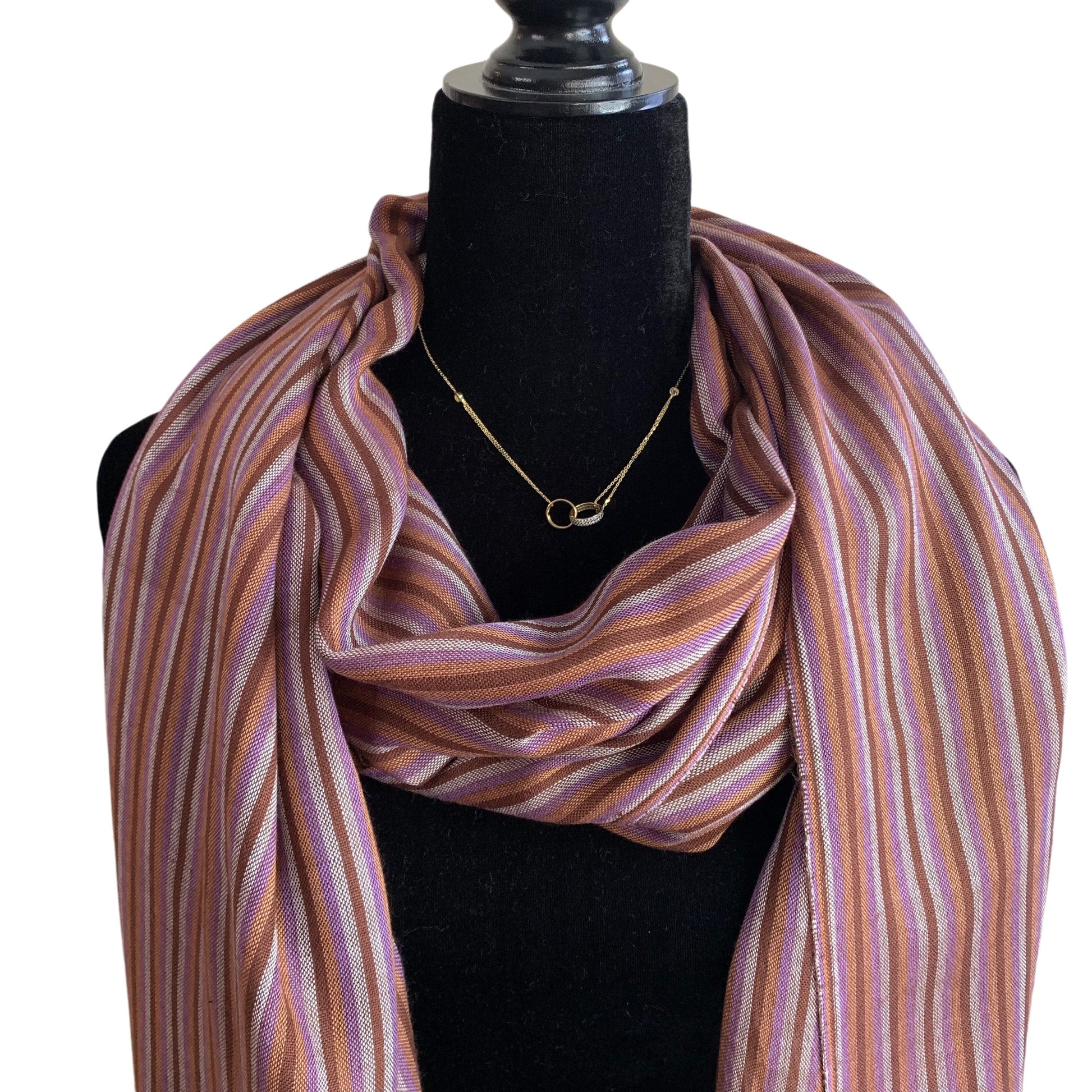 Thin Striped Handwoven Bamboo Viscose Scarf - Lilac & More: Warm Tones