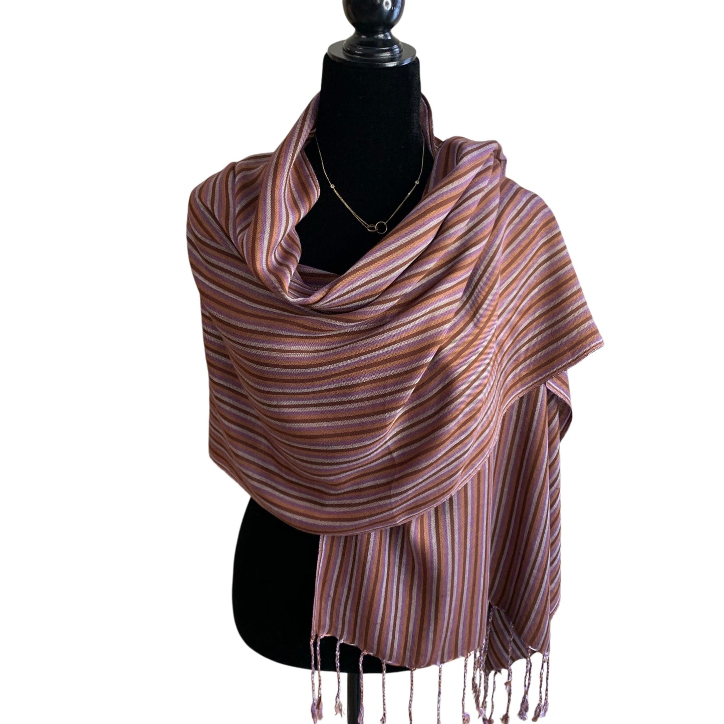 Thin Striped Handwoven Bamboo Viscose Scarf - Lilac & More: Warm Tones