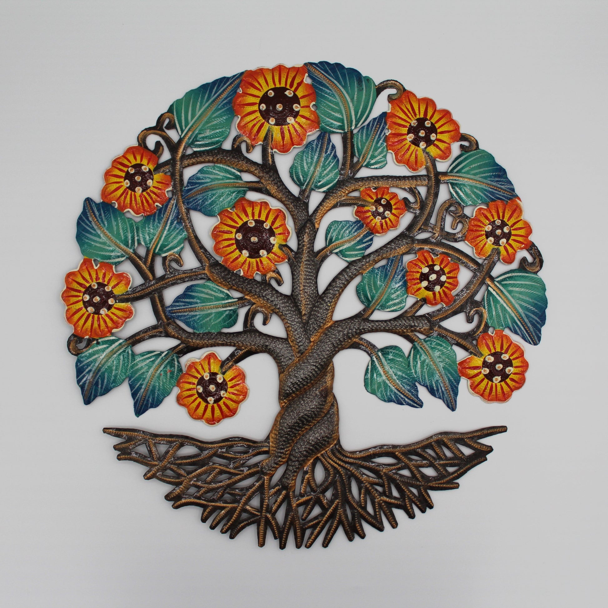 Metal Wall Décor Tree of Life with Orange Flowers