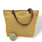 Upcycled Tote Bag with Leather Straps - Mustard