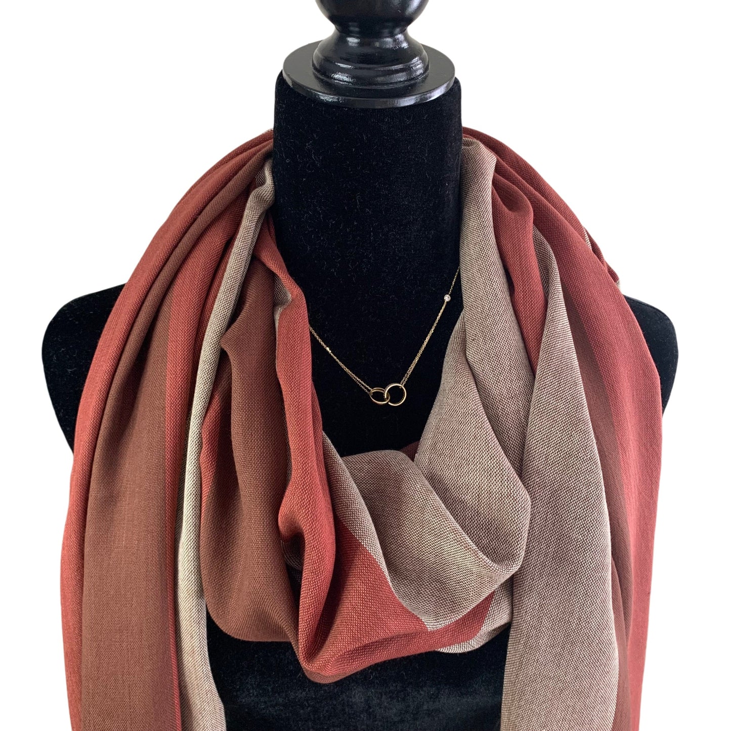 Wide Striped Handwoven Bamboo Viscose Scarf - Brick & Brown: Warm Tones