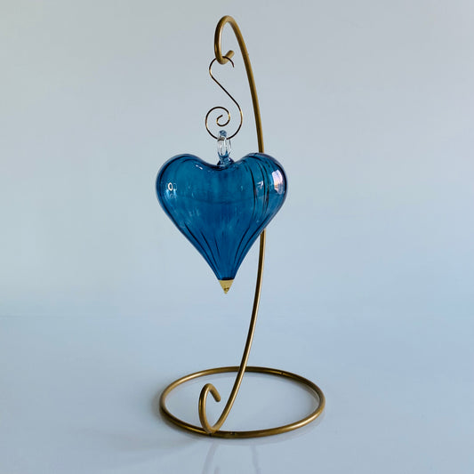 Blown Glass Ornament - Heart: Blue